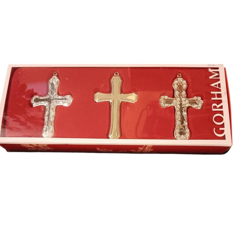 Silverplate Ornaments Cross-Set Of 3 - Boxed
