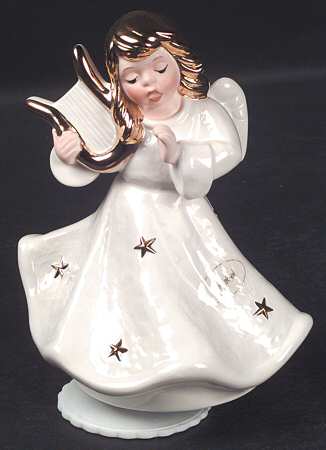 Christmas Figurines & Giftware Musical Angel/Harp-White/Gold - Boxed