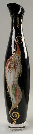 Artis Orbis-Klimt Watersnakes Black Glass Vase - Boxed