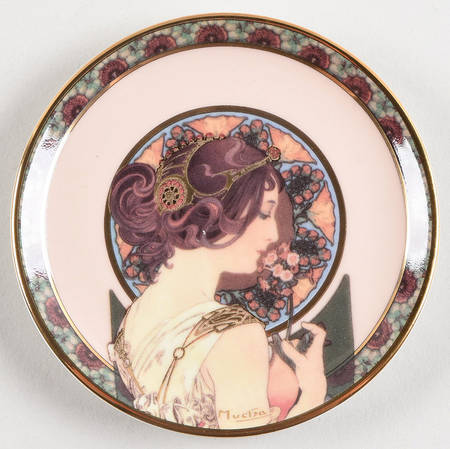 Artis Orbis- Alphonse Mucha Lady With Primrose-1899 Mini Plate - Boxed
