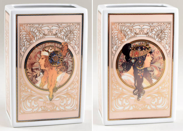 Artis Orbis- Alphonse Mucha Blonde/Brunette Woman-Vase - Boxed