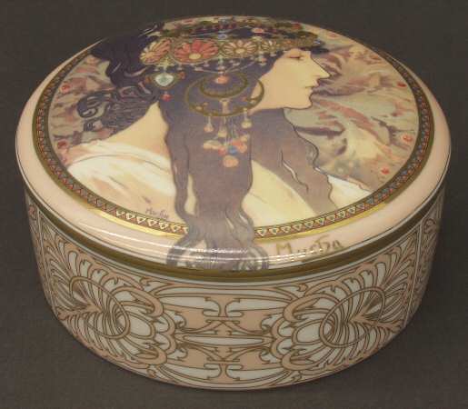 Artis Orbis- Alphonse Mucha Brunette Woman-Round Box - Boxed