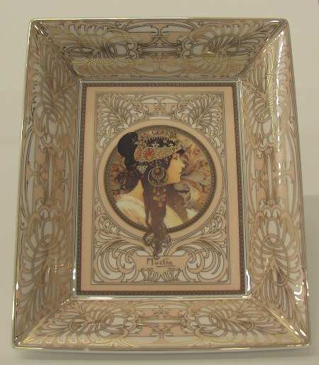 Artis Orbis- Alphonse Mucha Brunette Woman-Rectangular Bowl - Boxed