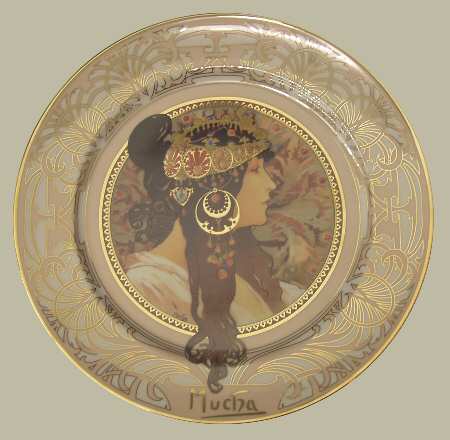 Artis Orbis- Alphonse Mucha Brunette Woman-Plate - Boxed
