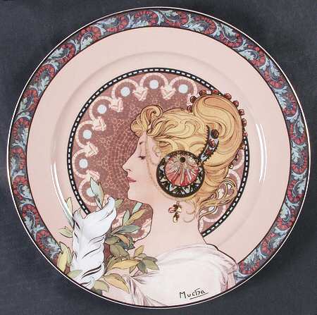 Artis Orbis- Alphonse Mucha Woman With Feather-Plate - Boxed