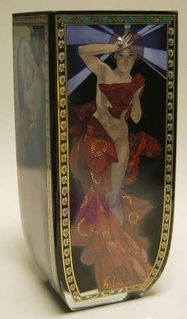 Artis Orbis- Alphonse Mucha The Stars-4 Sided Glass Vase - With Box