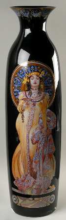 Artis Orbis- Alphonse Mucha Imperial Black Glass Vase - Boxed