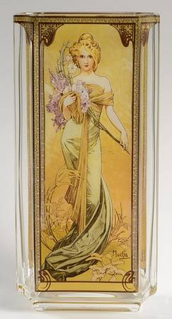 Artis Orbis- Alphonse Mucha Spring 1900 Glass Vase - Boxed