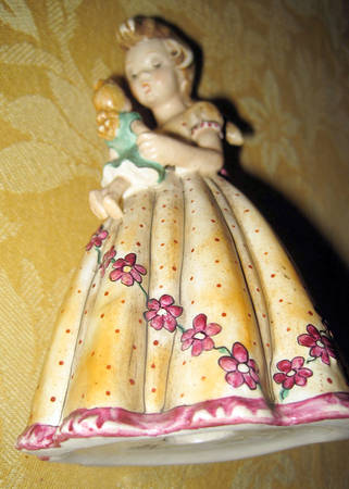 Nasha Figurines Girl With Doll-Flowers On Dress - With Box