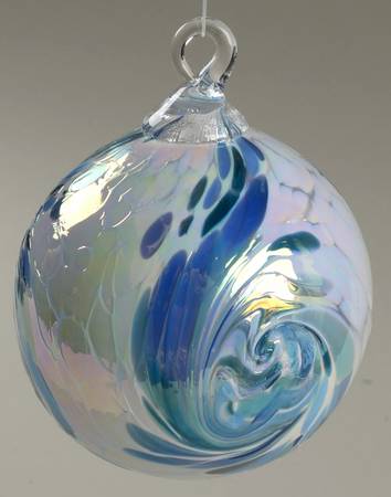 Classic Ball Ornaments Blue Hydrangea Feather - No Box