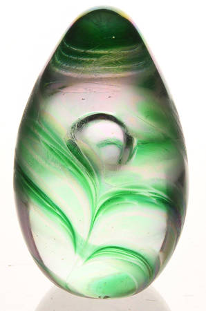 Egg Paperweights Iridescent Green Swirl - No Box