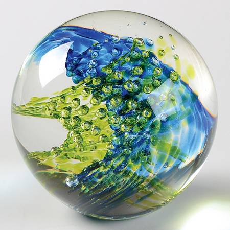Glass Eye Studio Paperweights Blue And Green Swirl - No Box