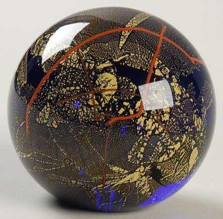 Glass Eye Studio Paperweights Gold Flecks On Cobalt Blue - Boxed