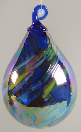 Raindrop Ornaments Cobalt Rainbow Swirl - No Box