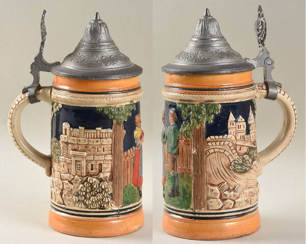 German Beer Steins Couple And Town - No Box