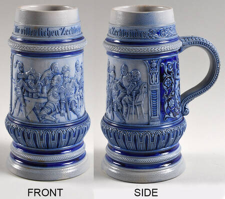 German Beer Steins Cobalt Glaze-Knights Drinking - No Box