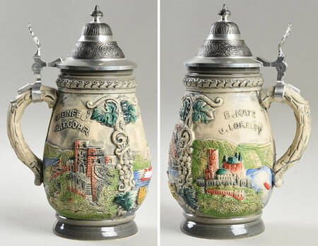 German Beer Steins Burg Katz, Rheinfels, Loreley - No Box