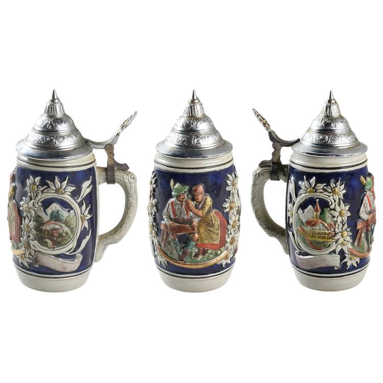 German Beer Steins Man And Woman At Table - No Box