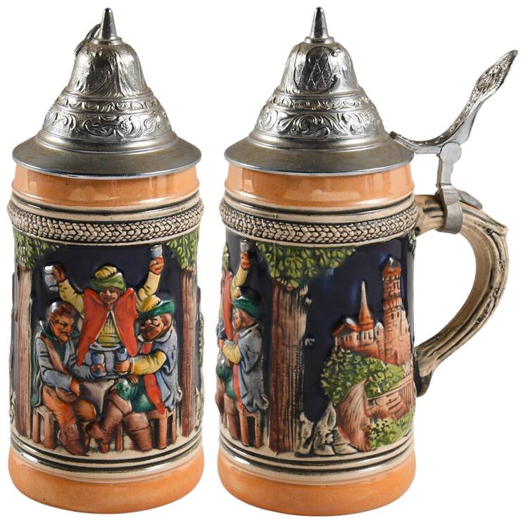 German Beer Steins Bavarian Tavern Scene - No Box