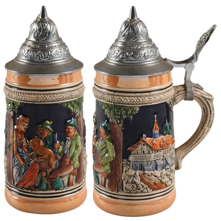 German Beer Steins Bavarian Tavern Scene - No Box