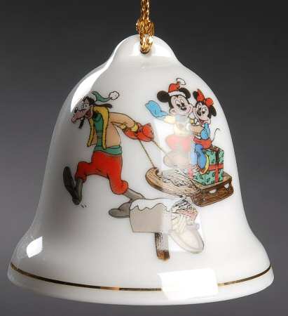 Disney Christmas Bell Goofy Pulling Mickey & Minnie On Sled - No Box