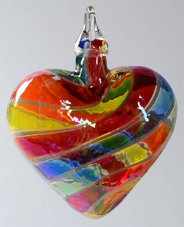 Heart Ornaments Rainbow/White Cane Heart - No Box