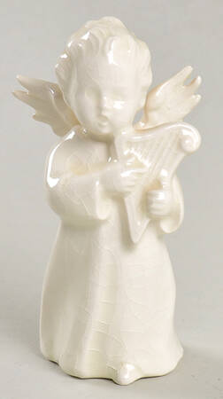 All White Figurines Angel With Harp-Glossy - No Box