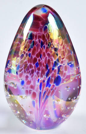 Egg Paperweights Irridescent Feather/Bubbles  - No Box
