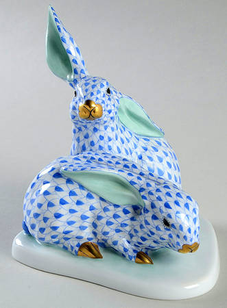 Rabbits & Bunnies (More Than 1) Pair Of Rabbits-Blue - No Box