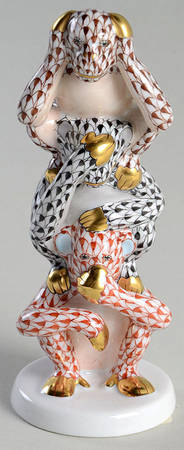 Monkeys Three Wise Monkeys-Chocolate/Black/Rust - No Box