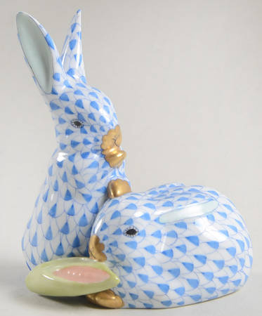 Rabbits & Bunnies (More Than 1) Pair Of Rabbits W/Corn-Blue - No Box