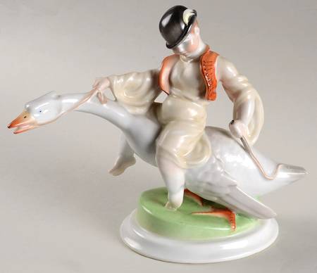 Children Boy Riding Goose-Natural/Beige - No Box