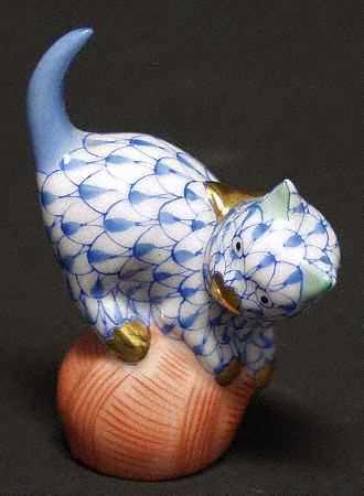 Cats Mischevious Cat On Yarn-Blue/Rust - No Box