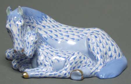Horses (Equine) Mare And Foal-Blue - No Box
