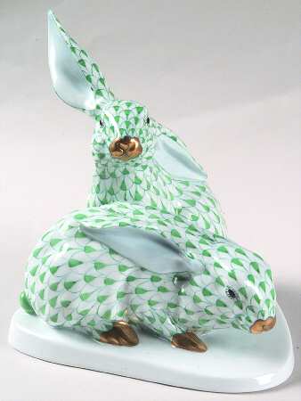 Rabbits & Bunnies (More Than 1) Pair Of Rabbits-Green - No Box