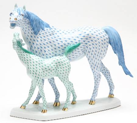 Horses (Equine) Mare And Foal-Blue/Green - No Box