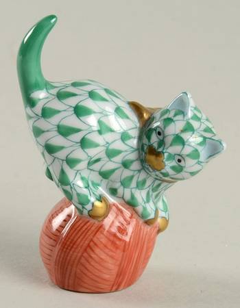 Cats Mischevious Cat On Yarn-Green/Rust - No Box