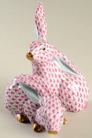 Rabbits & Bunnies (More Than 1) Pair Of Rabbits-Raspberry - No Box