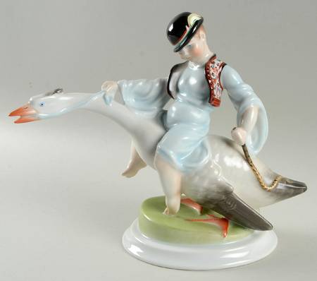Children Boy Riding Goose-Natural/Blue - No Box