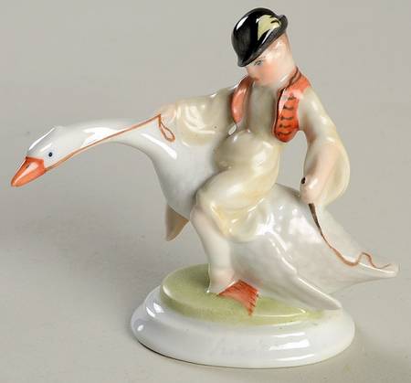 Children Boy Riding A Goose-Natural - No Box
