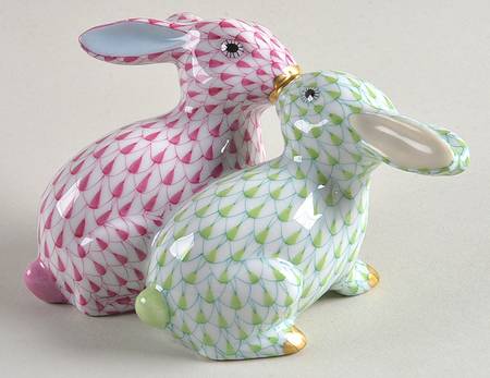 Rabbits & Bunnies (More Than 1) Kissing Bunnies-Raspberry/Key Lime - No Box
