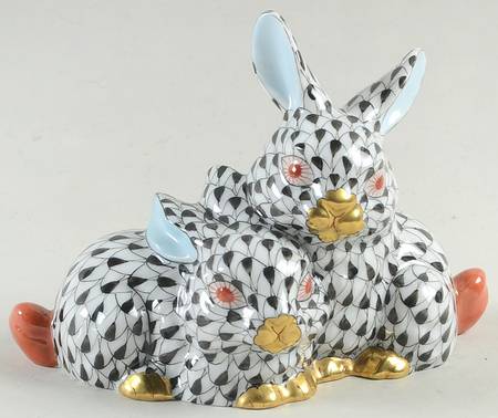 Rabbits & Bunnies (More Than 1) Cuddly Rabbits-Black/Red Eyes - No Box