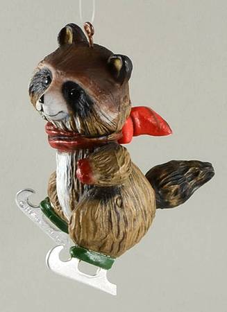 1978 Hallmark Christmas Ornaments Skating Raccoon - With Box