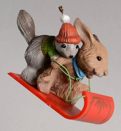 1979 Hallmark Christmas Ornaments The Downhill Run-Rabbit And Squirrel  - Boxed