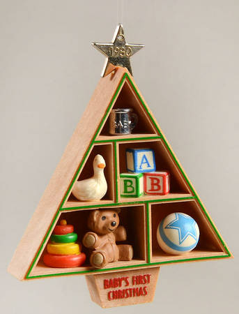 1980 Hallmark Christmas Ornaments Baby's First Christmas-Toys On Shelf - Boxed