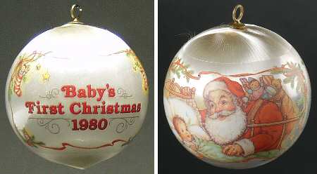 1980 Hallmark Christmas Ornaments Baby's First Christmas-Baby With Santa - Boxed