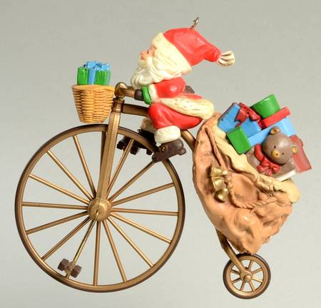 1982 Hallmark Christmas Ornaments Cycling Santa - Boxed