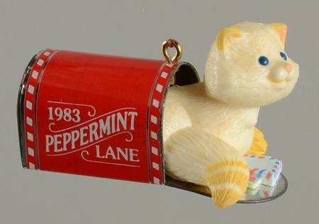 1983 Hallmark Christmas Ornaments Mailbox Kitten - No Box