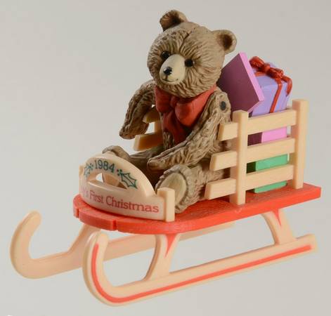 1984 Hallmark Christmas Ornaments Baby's First Christmas-Teddy Bear On Sle - Boxed