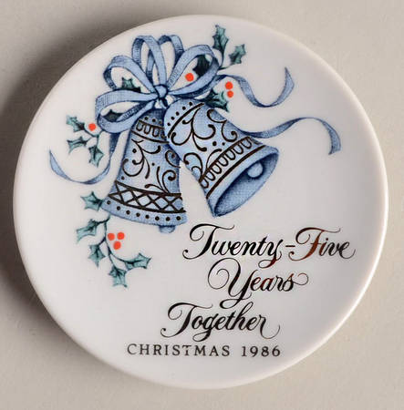 1986 Hallmark Christmas Ornaments Twenty-Five Years Together-Porcelain - Boxed
